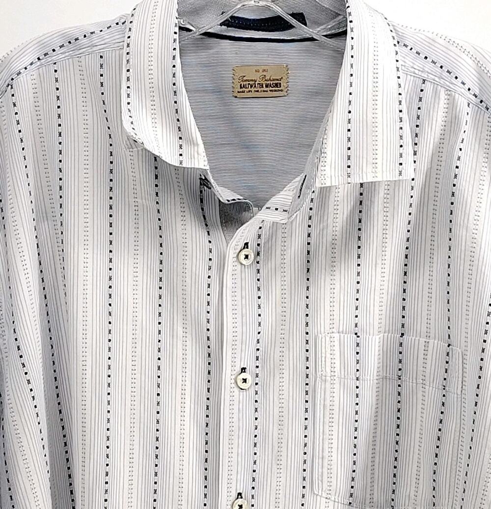 TOMMY BAHAMA Mens XL Saltwater Washed Button Up Shirt LS Stripes Coastal